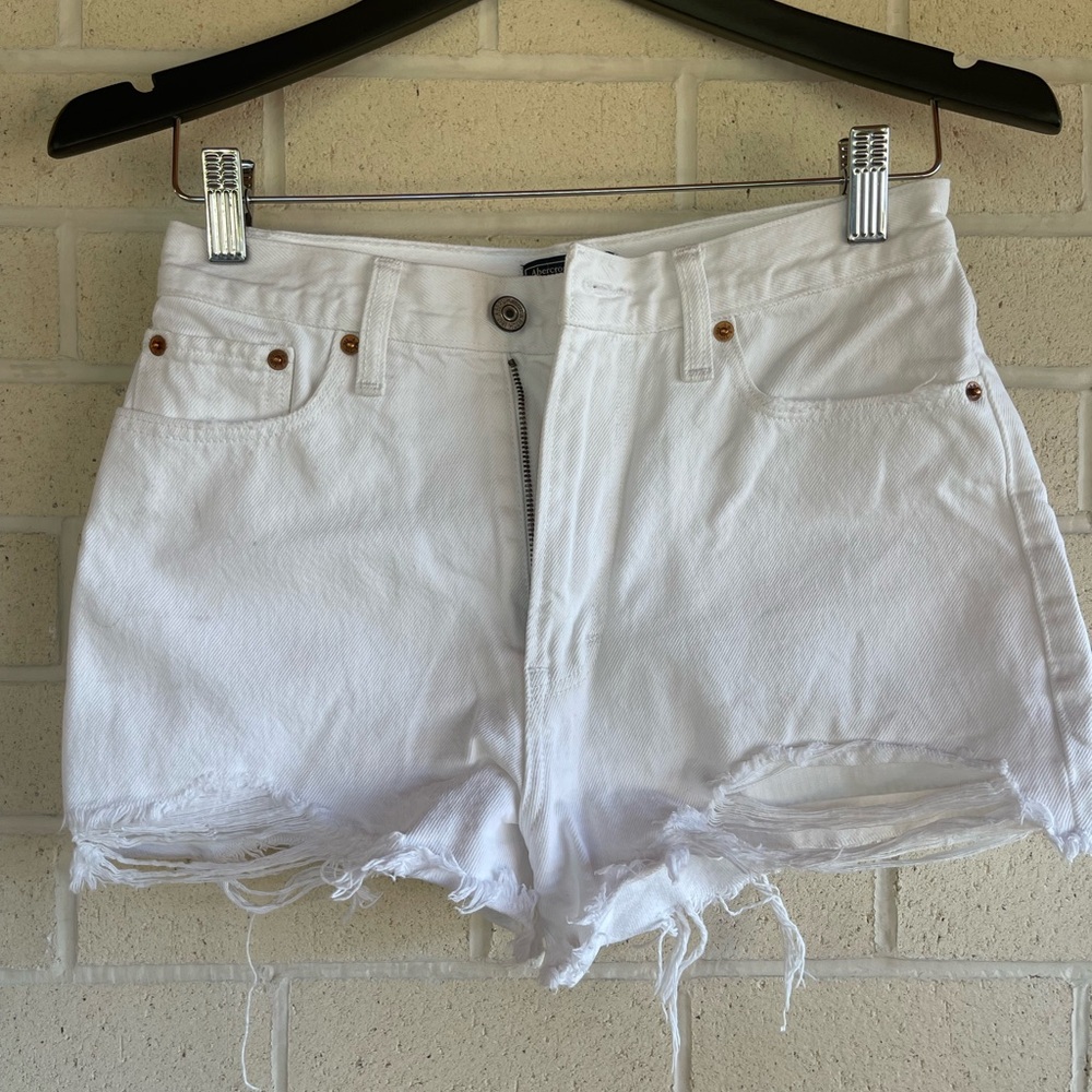 Abercrombie and Fitch Annie High Rise white denim jean shorts